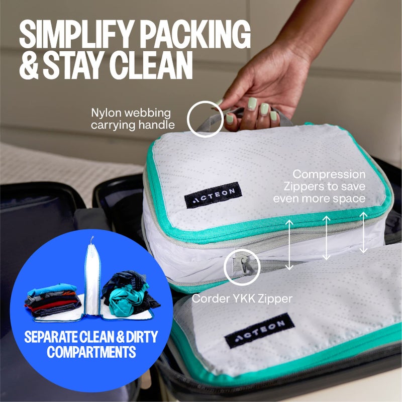 Acteon Compression Packing Cubes - 2 Pack Clean Dirty Separate Zipper - Luggage & Suitcase Organizer Travel Cube, Large Small Laundry Compartment Organizers for Clothes, Shoes Makeup - Image 4